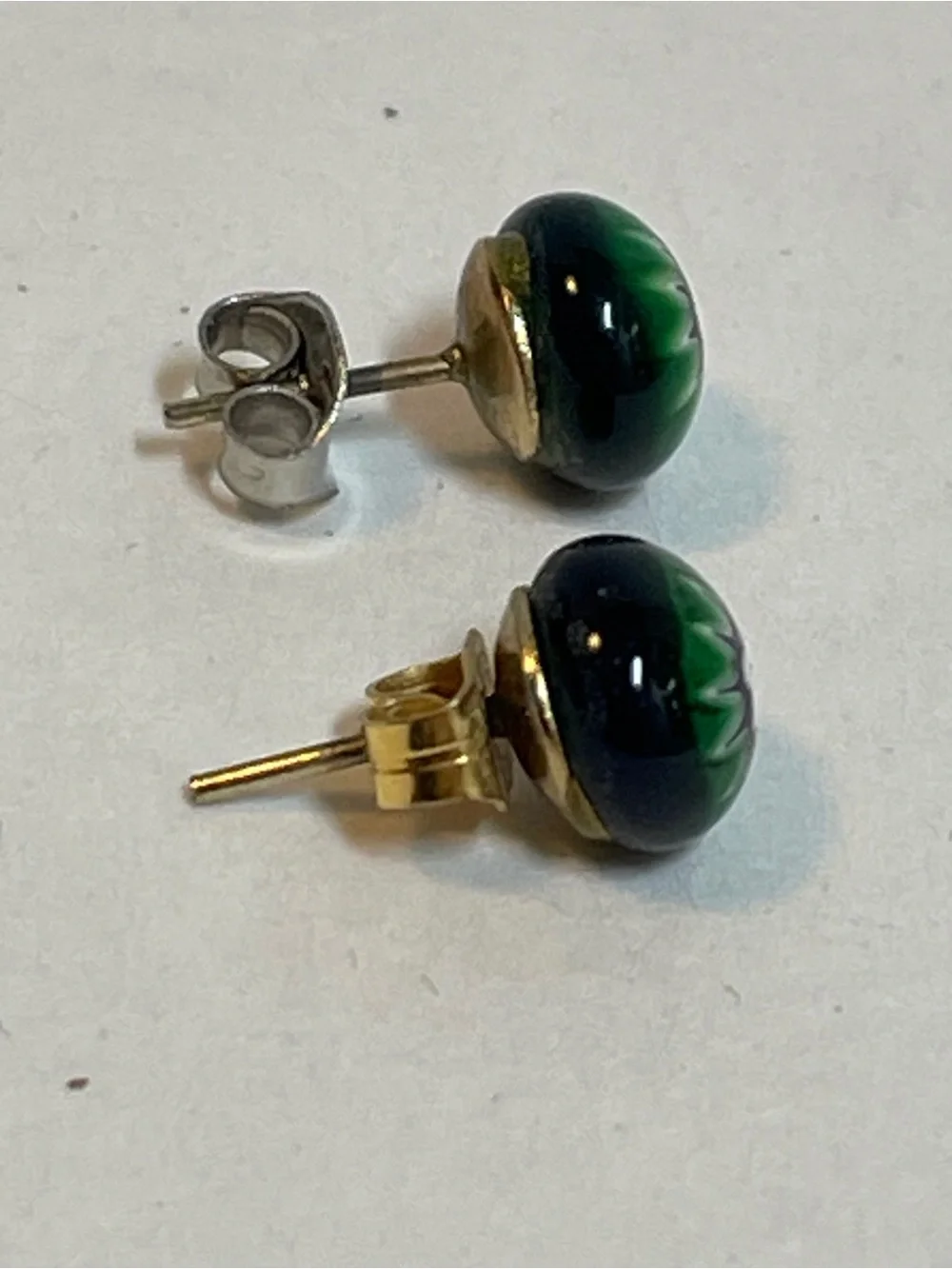 Handmade Glass Millefiori Post Earrings Multicolor Green Blue Round Star, Artsy